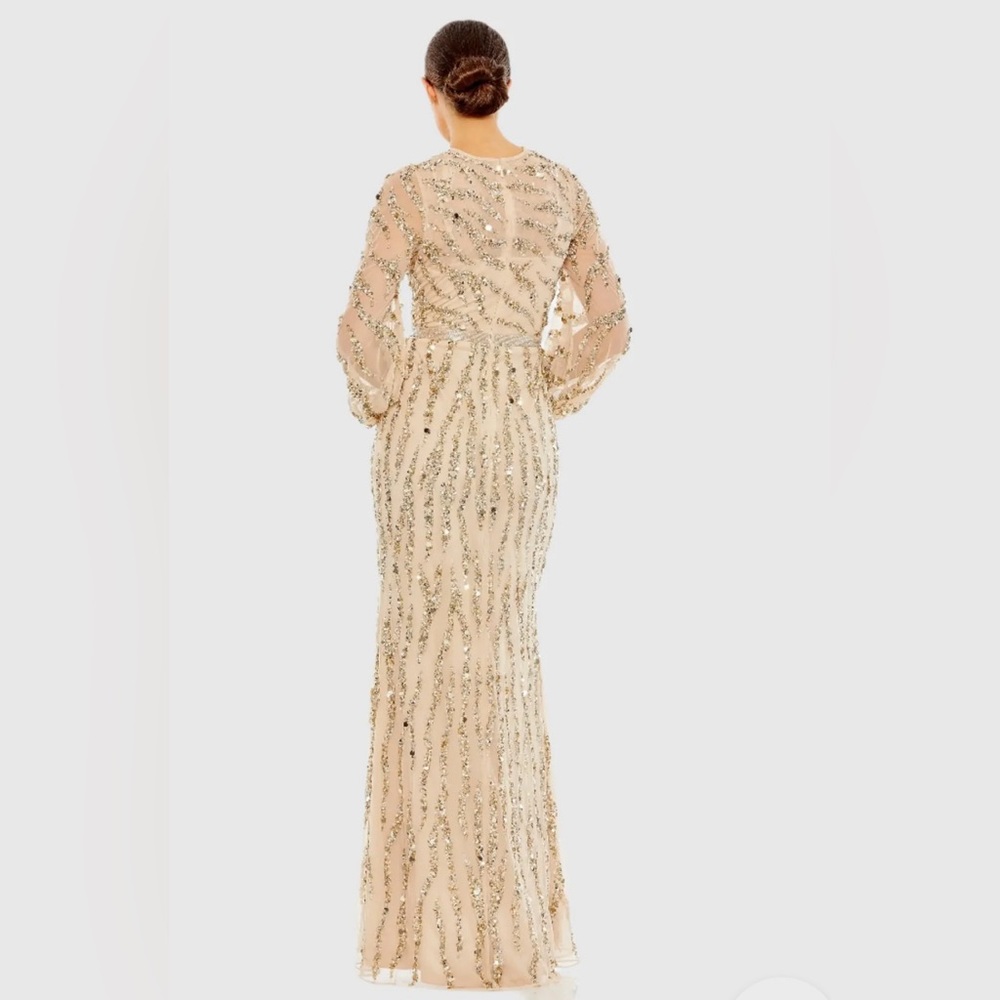New Mac Duggal Gold Embellished High Neck Puff Sleeve Trumpet Gown size 12 - Picture 3 of 13